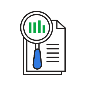 Magnifying glass and bar graphs