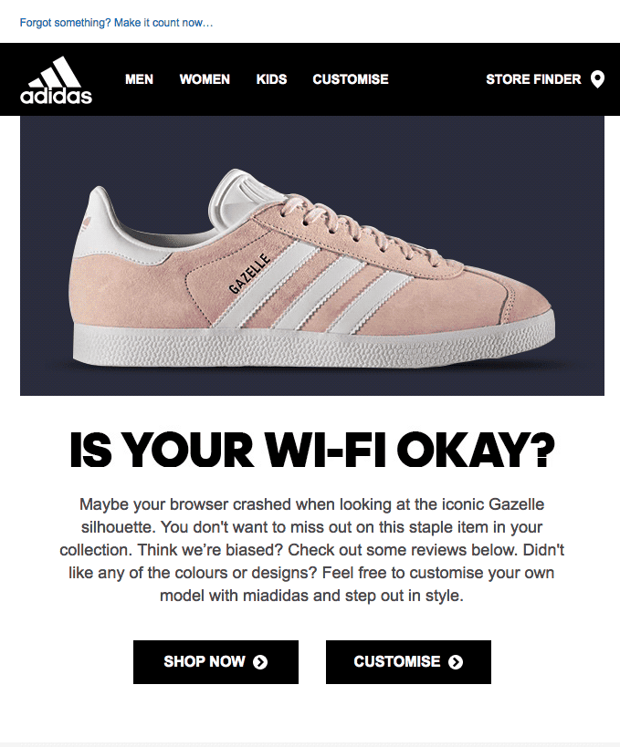 Adidas example for abandoned cart