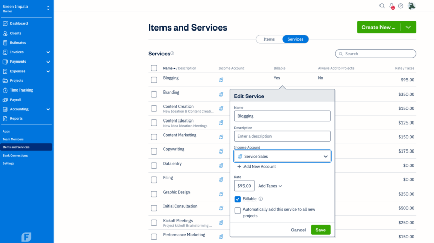 FreshBooks UI