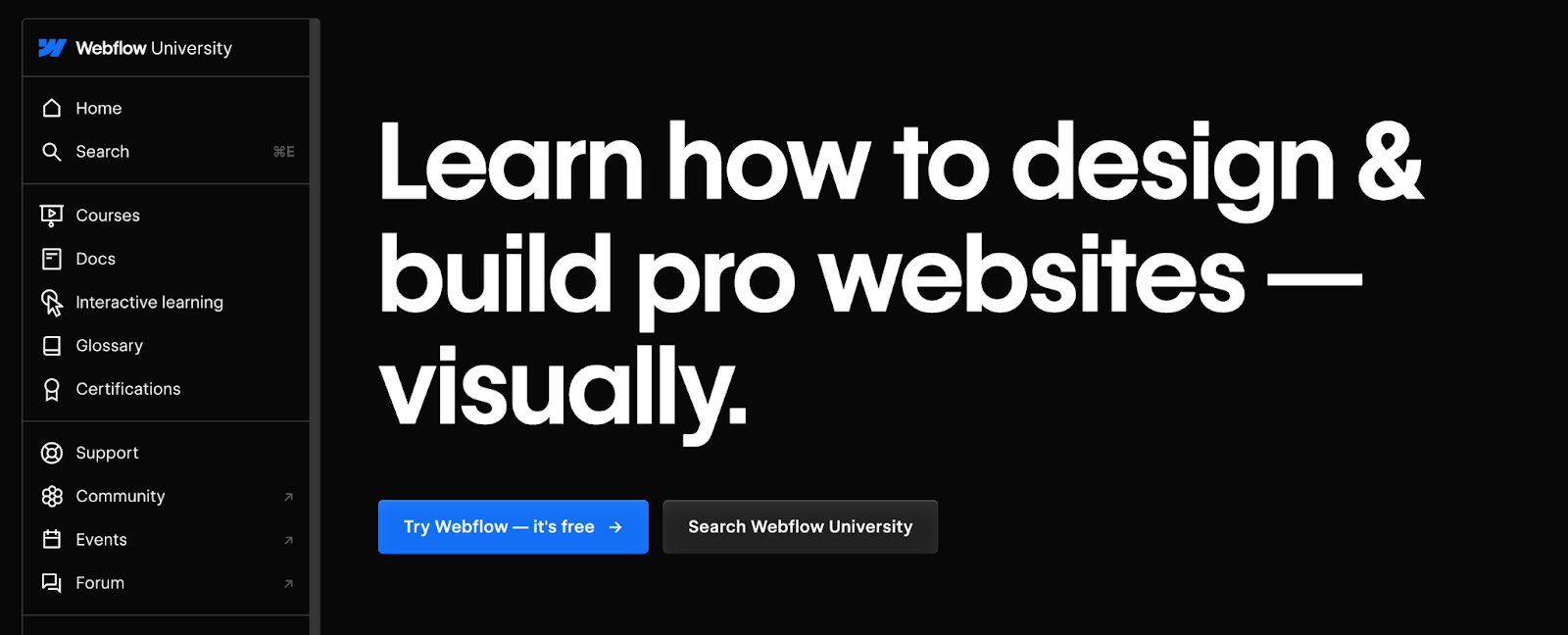 Webflow University web design course