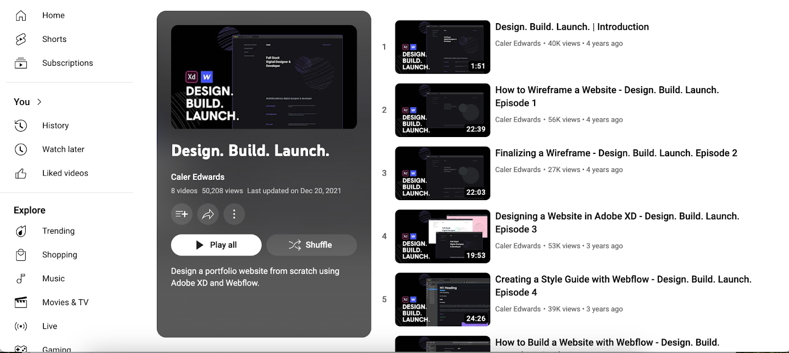 Design. Build. Launch. YouTube series for designing with Webflow