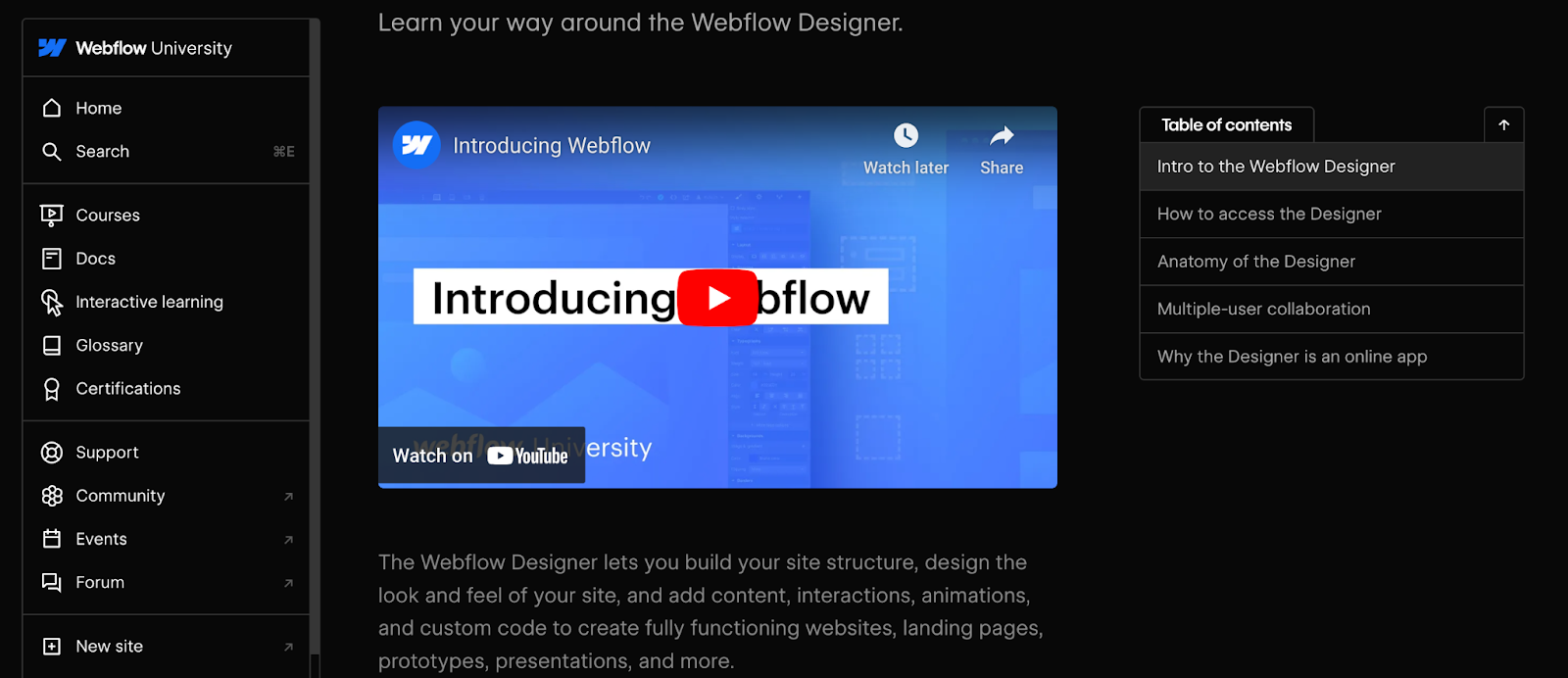 Webflow University web design course