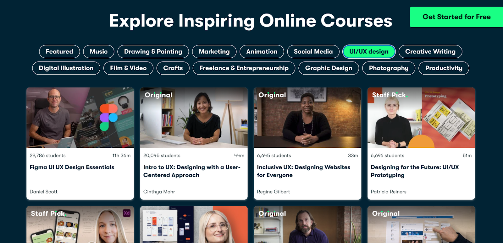 Screenshot of Skillshare's online web design courses