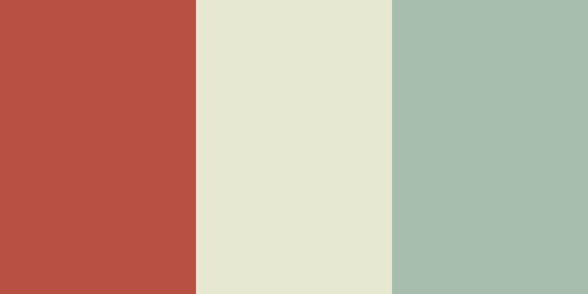 An image of terracotta red, light beige, and muted teal color combination.