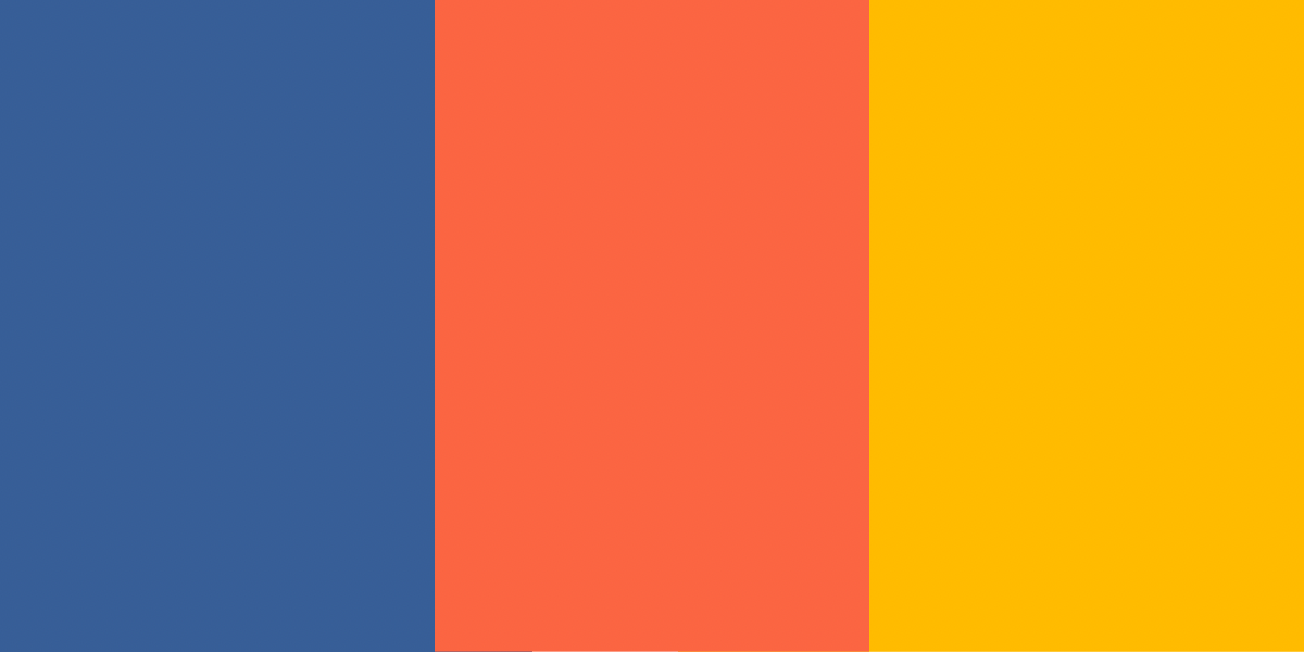 An image of deep blue, orange-red, and yellow-orange color combination.