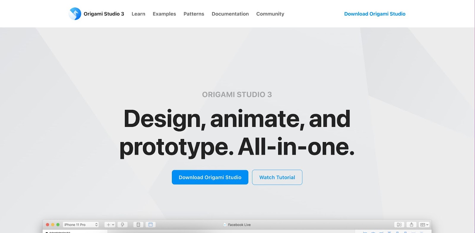 Screenshot of Origami Studio's homepage