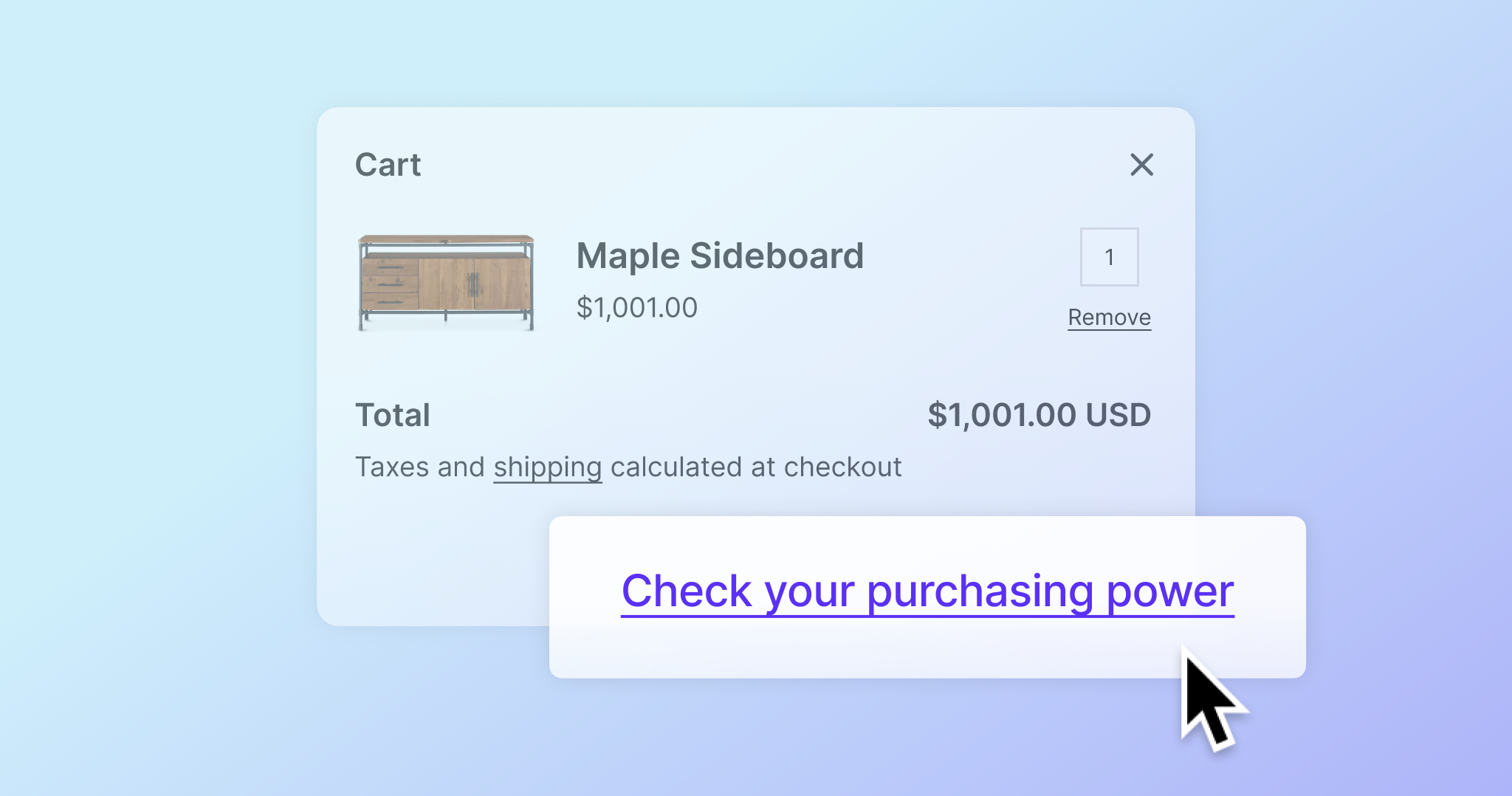 Example of how purchasing power banners display in carts