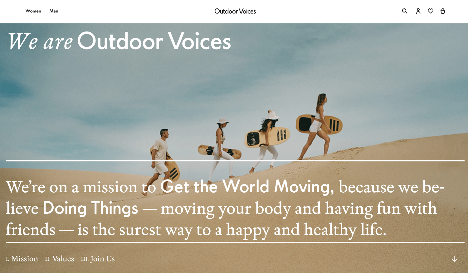 An ecommerce page from the brand Outdoor Voices's website