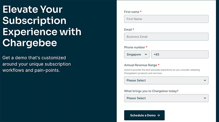 Chargebee, live demo example.