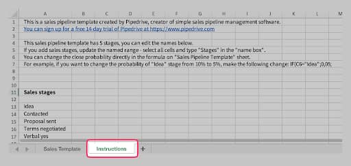 Excel spreadsheet Pipeline