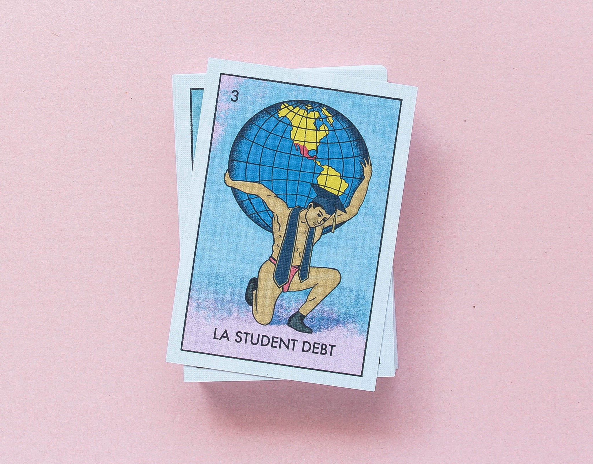 A Millenial Loteria card called La Student Debt