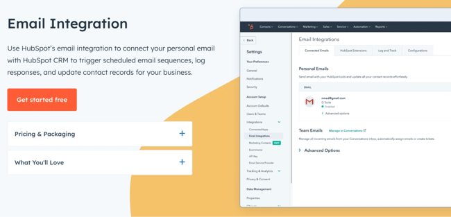 Free email services, HubSpot Email Integration
