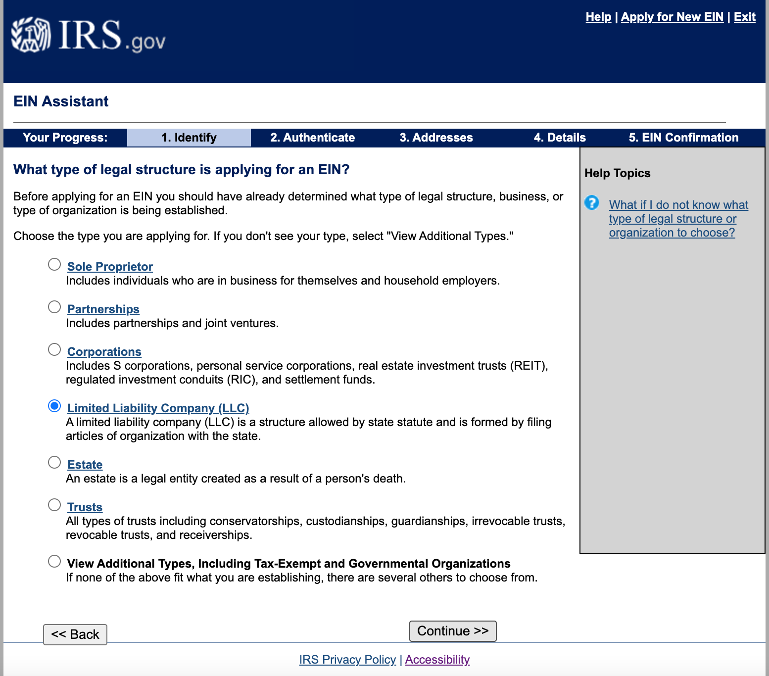 The IRS EIN application is a step in starting an llc.