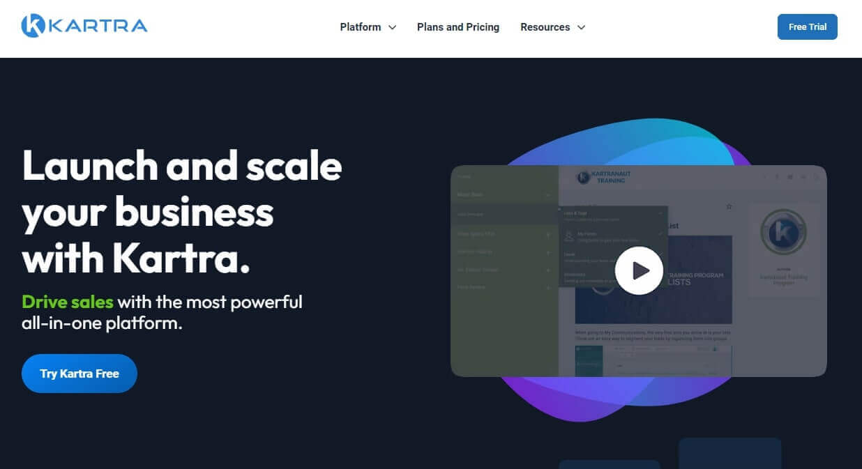 A screenshot showing the website of Kartra.