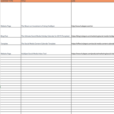 Social media idea repository tab on Social Media Calendar template from HubSpot