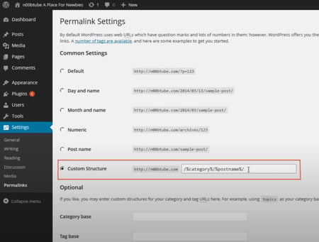 Permalink custom structure settings in WordPress