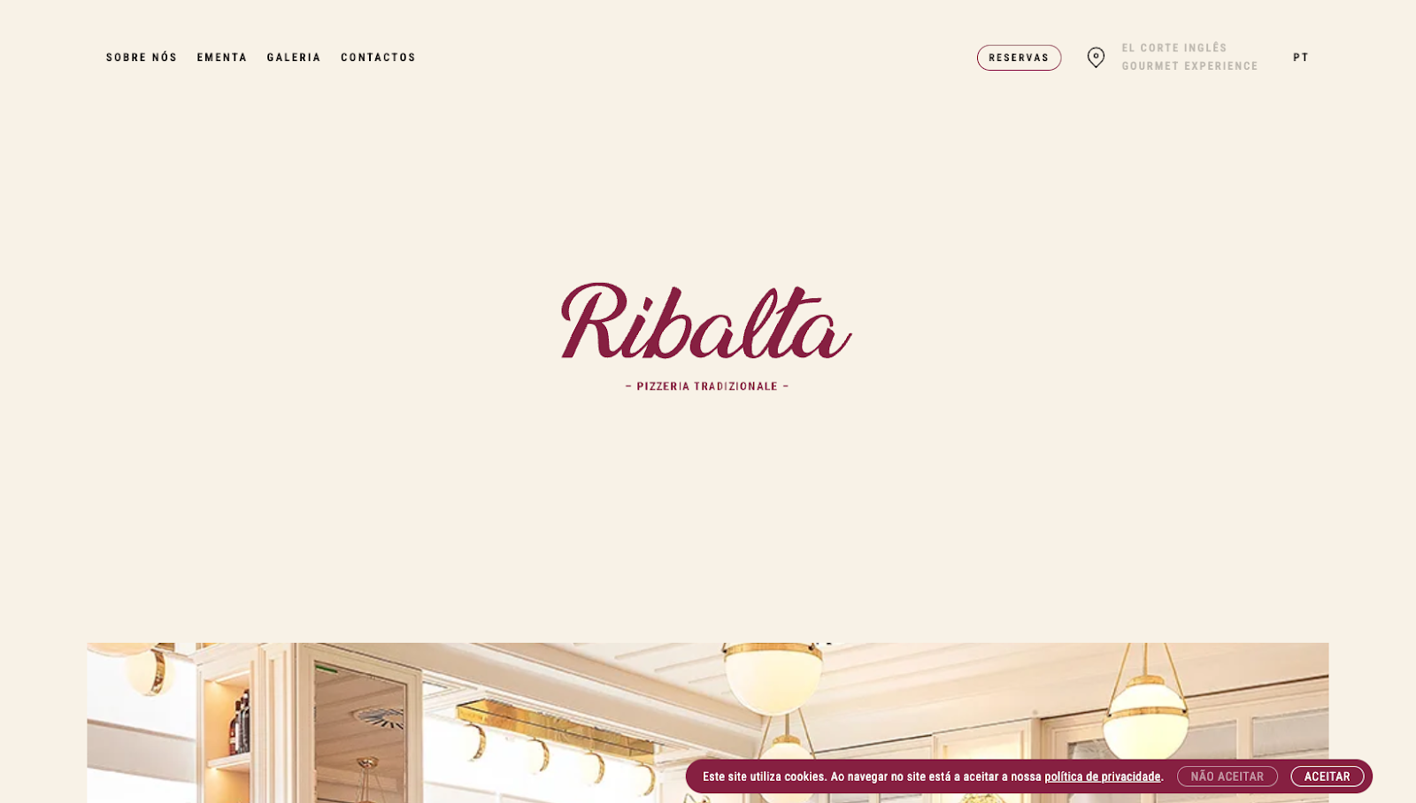 Screenshot of the Ribalta resturant's single page website.