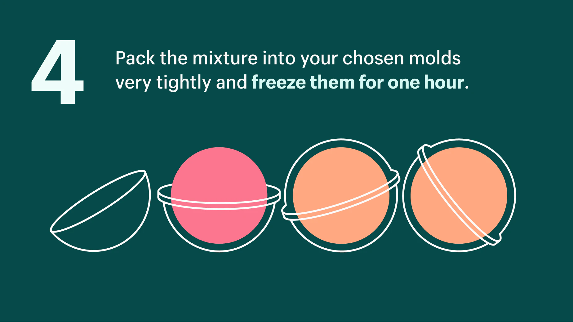 Step 4 to making bath bombs at home: pack mixture into molds