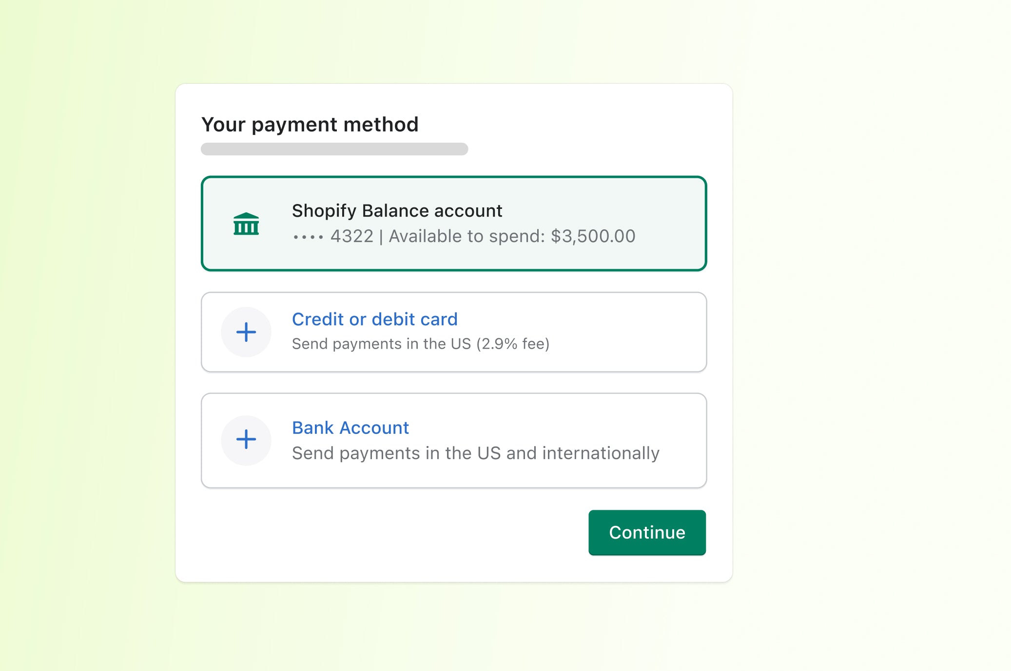 Shopify Bill Pay payment methods