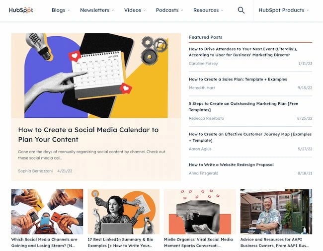 Blogs in websites design examples: HubSpot