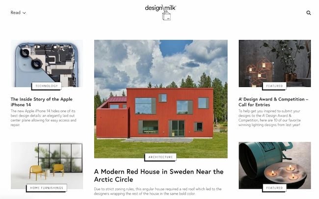 Blogs in websites design examples: Design Milk