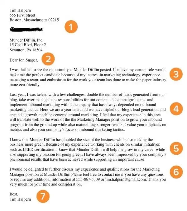 Basic cover letter template with 7 qualities to learn from.