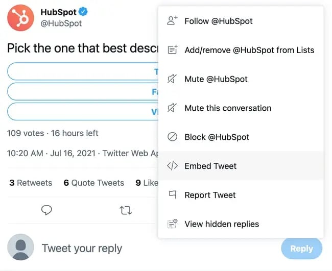 Embed Tweet button on Twitter