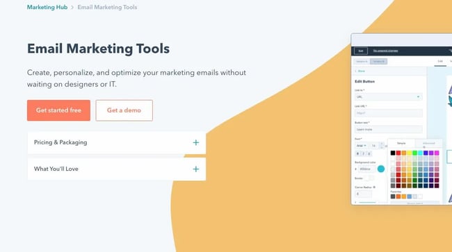 Screenshot of email newsletter tool in Hubspot Marketing Hub