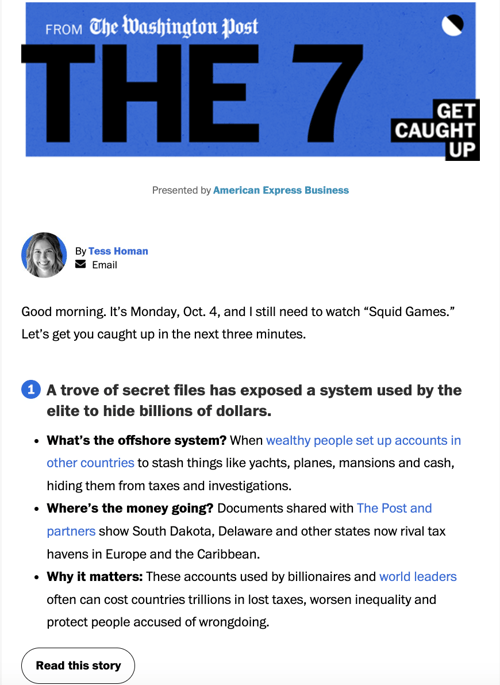 best email newsletter examples, Washington Post The 7