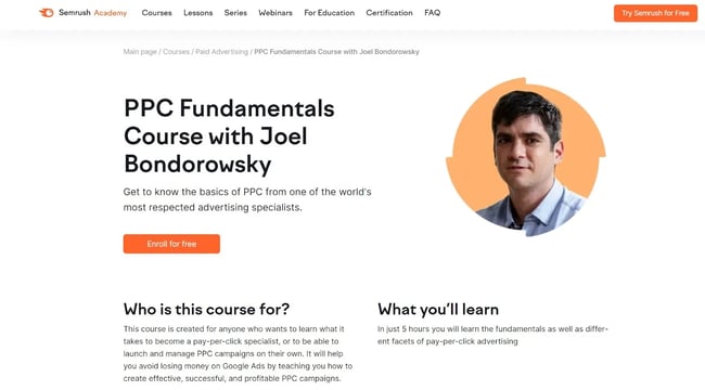  Image of Semrush’s PPC fundamentals course