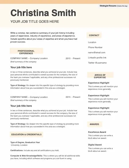 Resume templates, Word, Strategist