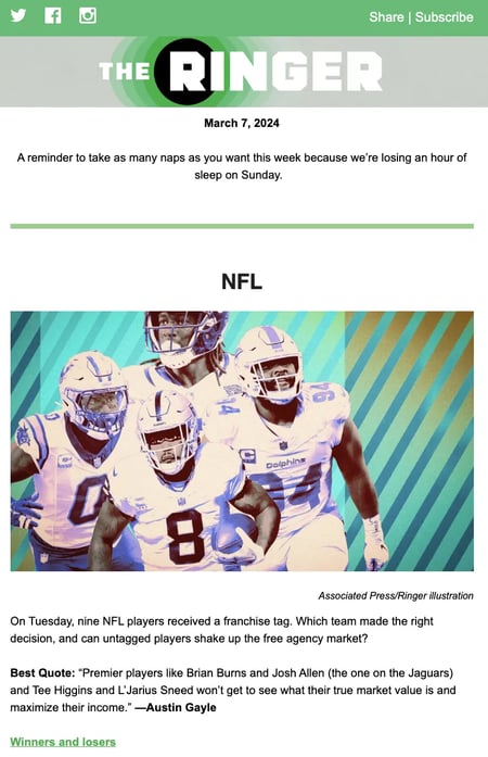 best email newsletter examples, The Ringer