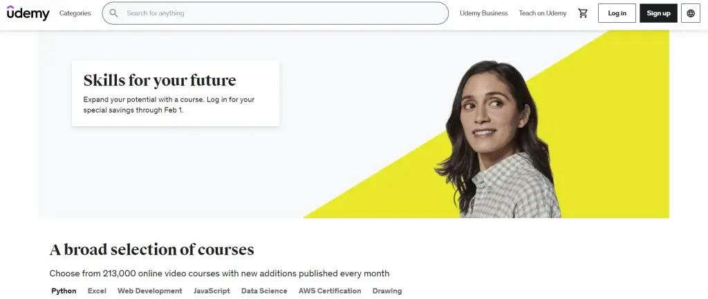 A screenshot from Udemy's website showing the markeplace for courses' thousands of options.