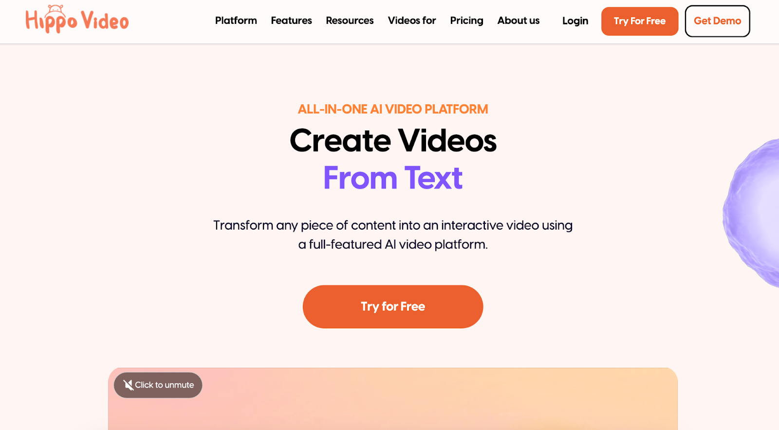 Hippo Video landing page