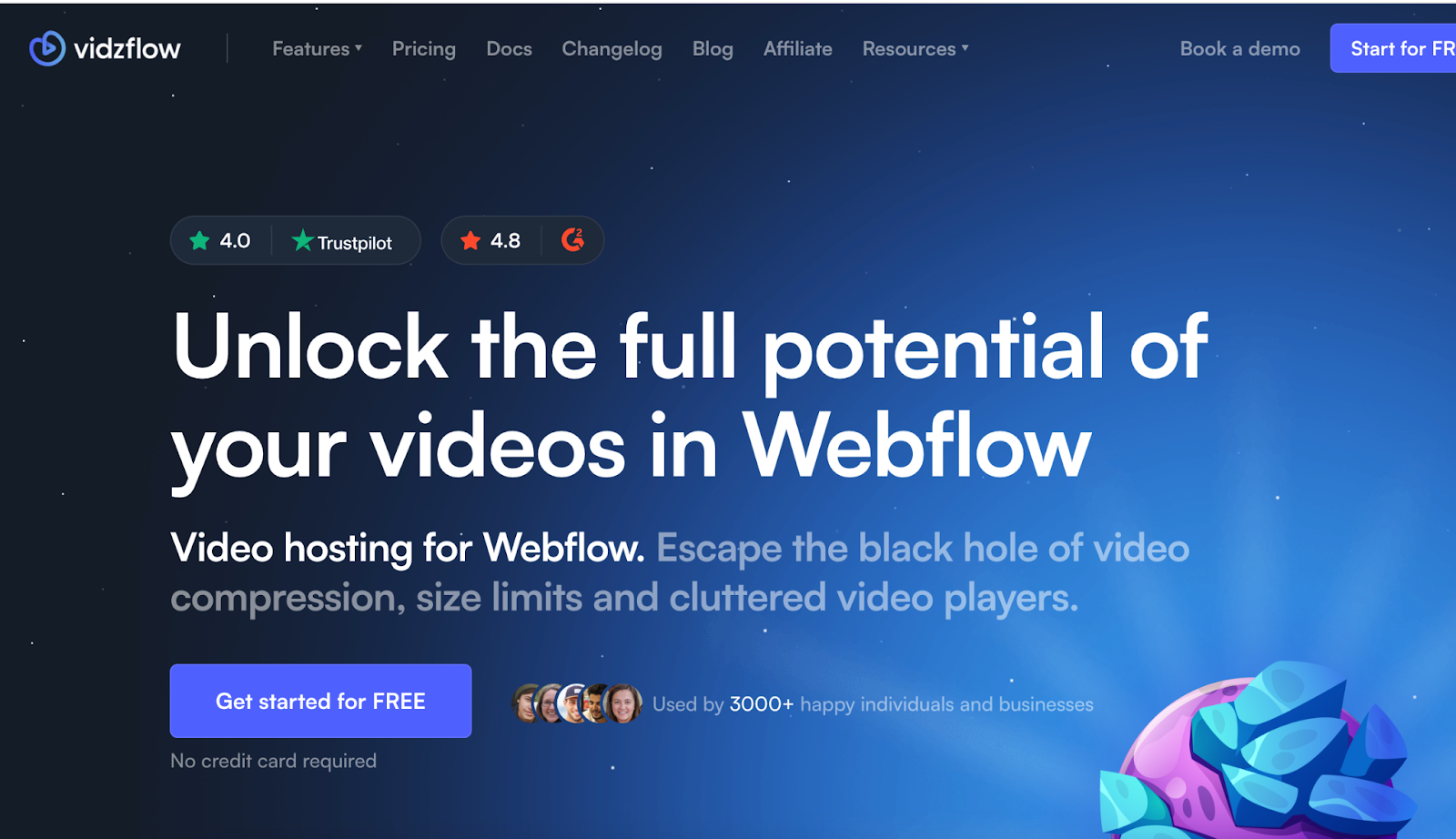 Vidzflow landing page