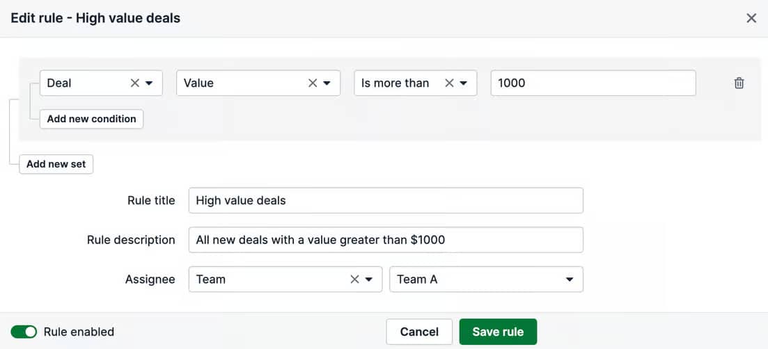 CRM examples: How Pipedrive’s automatic assignment feature helps you get the right team on the right deals.