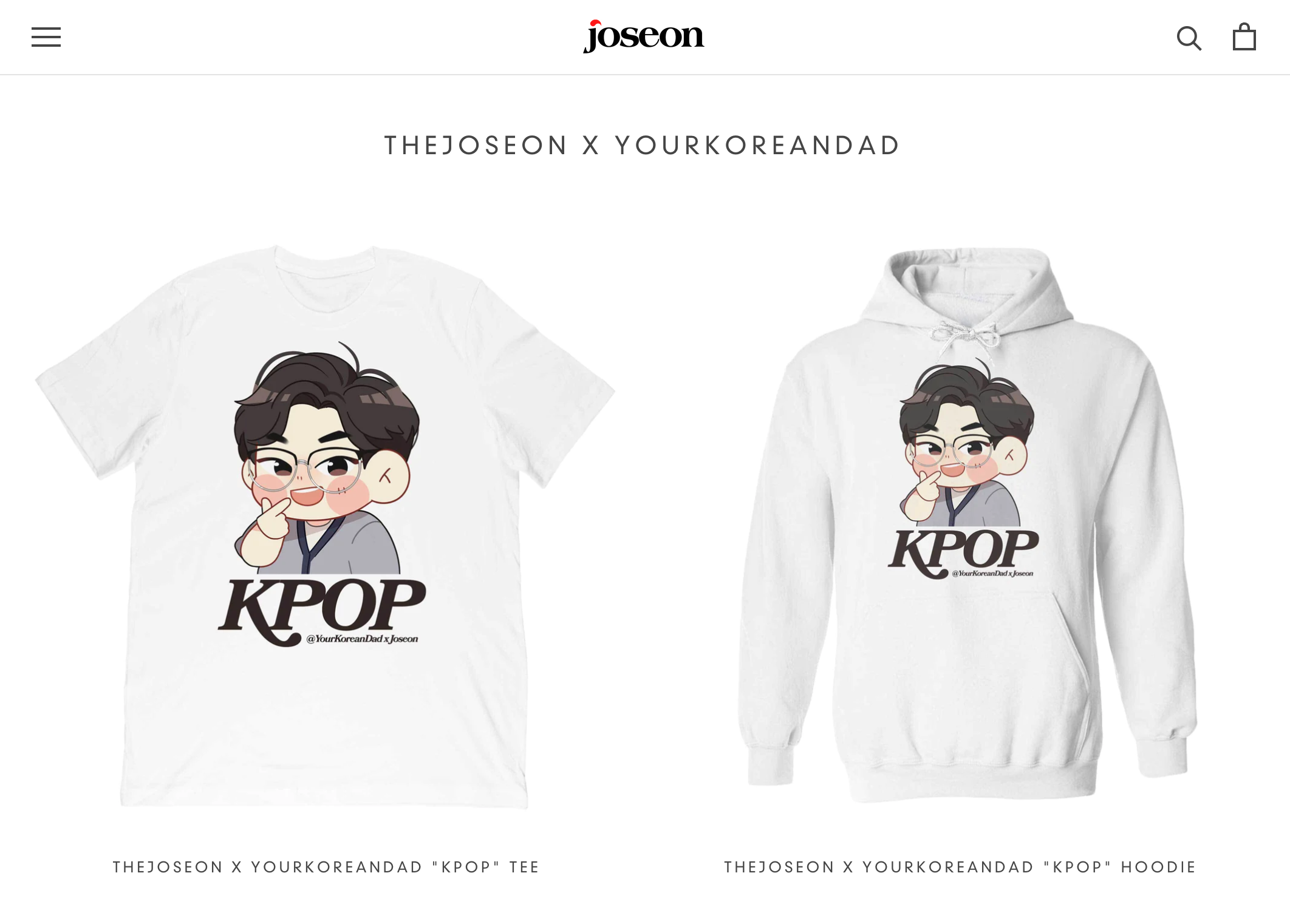 Product page depicting a merch collab with Nick Cho an Joseon