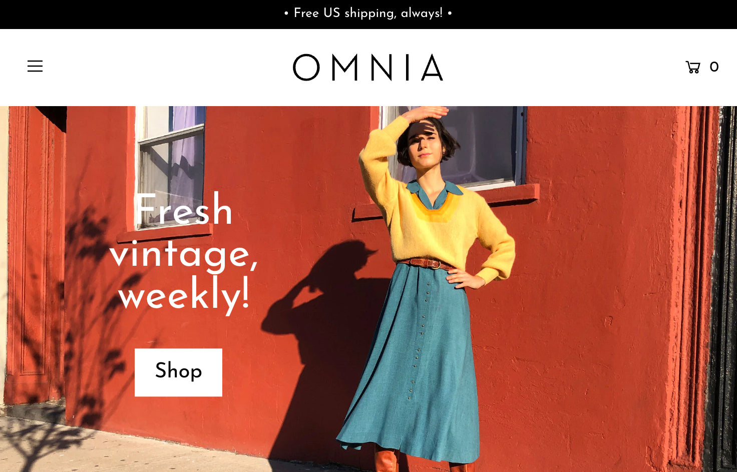 Ecommerce store homepage for Omnia vintage clothing