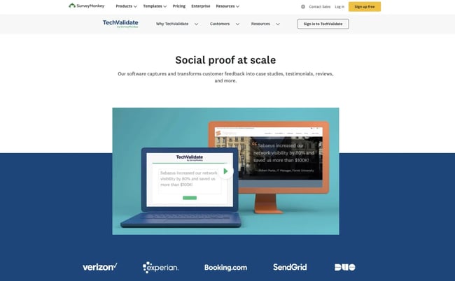 Homepage of TechValidate.