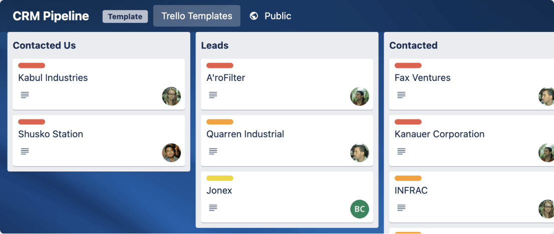 CRM examples: How Trello can be useful for single-person teams looking for a simple project management tool.