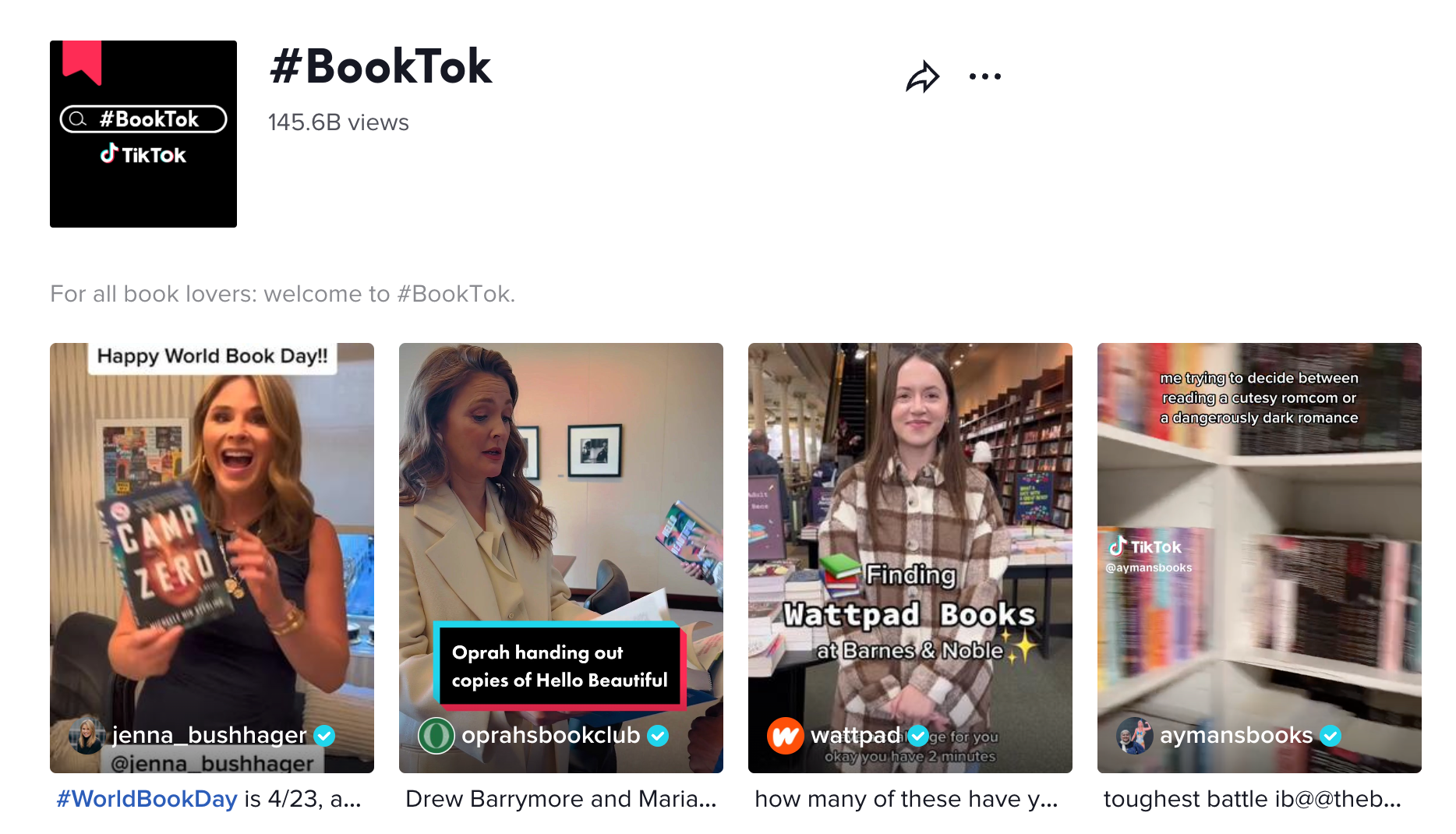 Results for TikTok search for Booktok hashtag