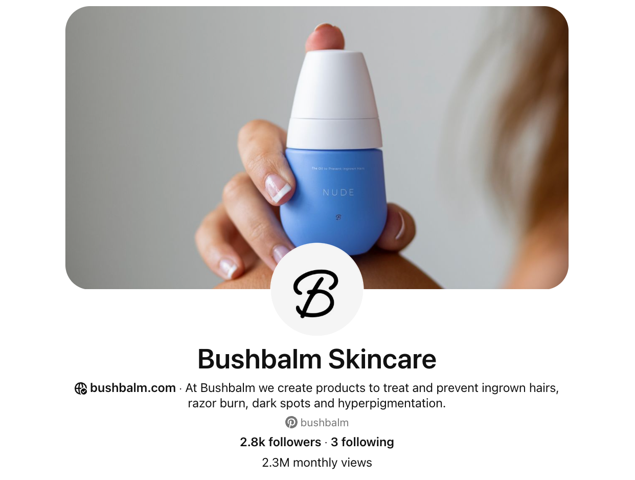 Pinterest profile page for brand bushbalm