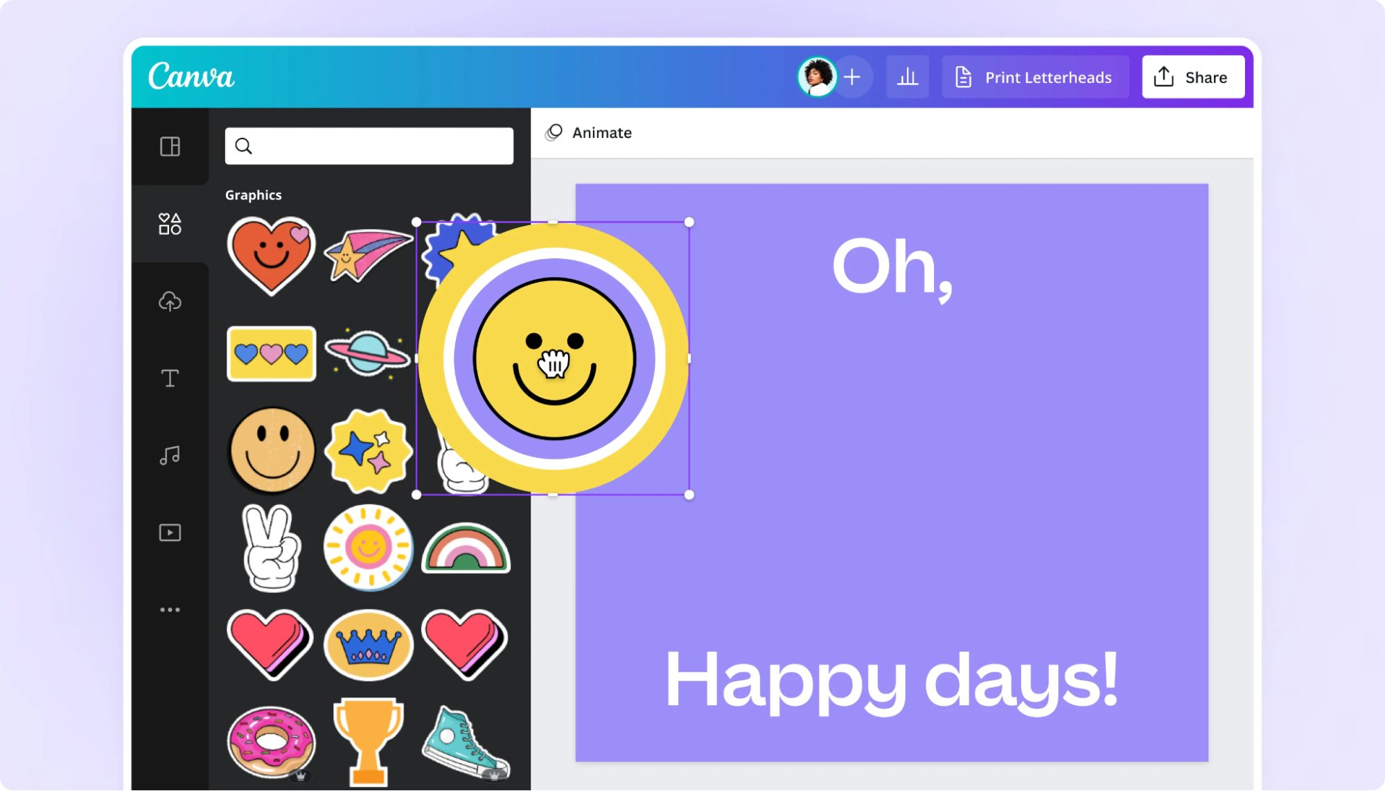 Canva’s simple design platform is used to create physical and digital stickers.