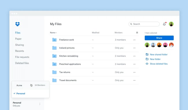 small business tool dropbox screenshot