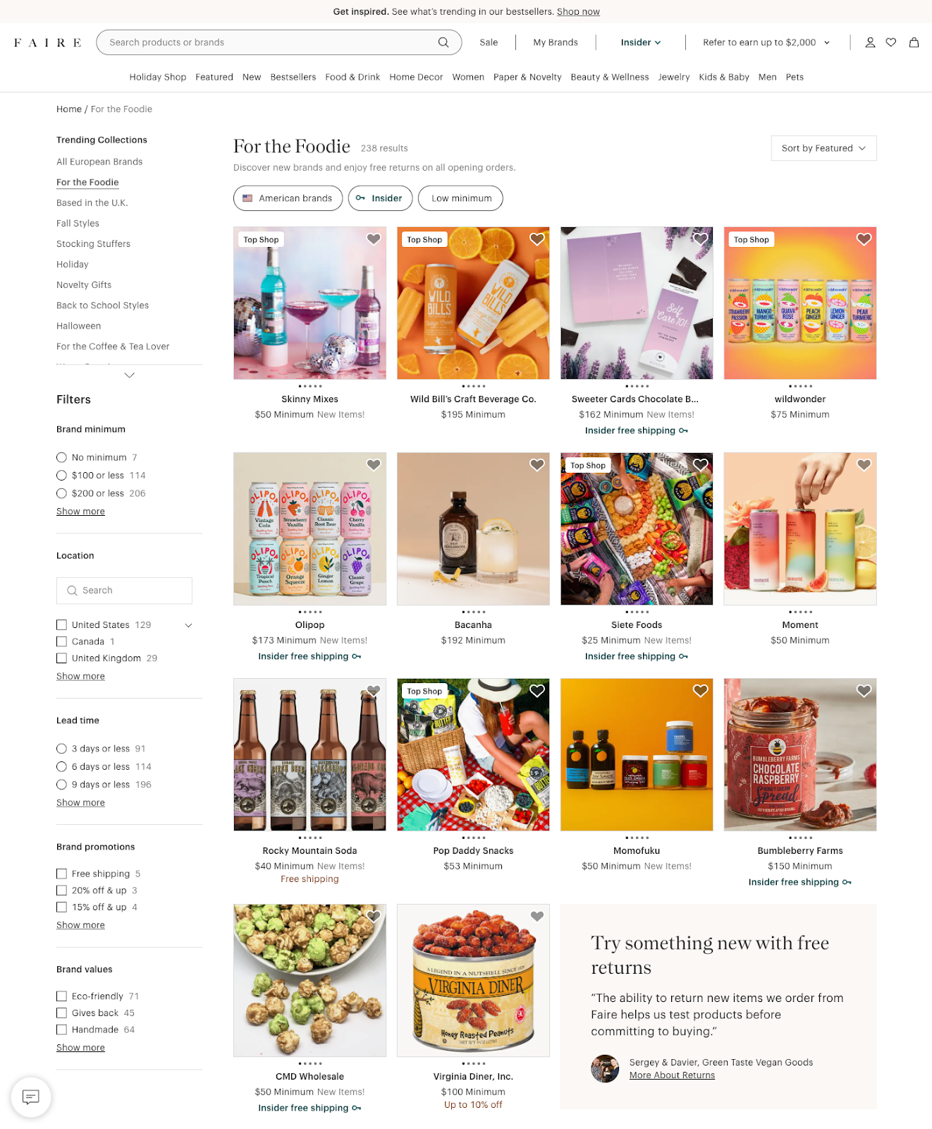 Image of Faire marketplace category “For the Foodie”