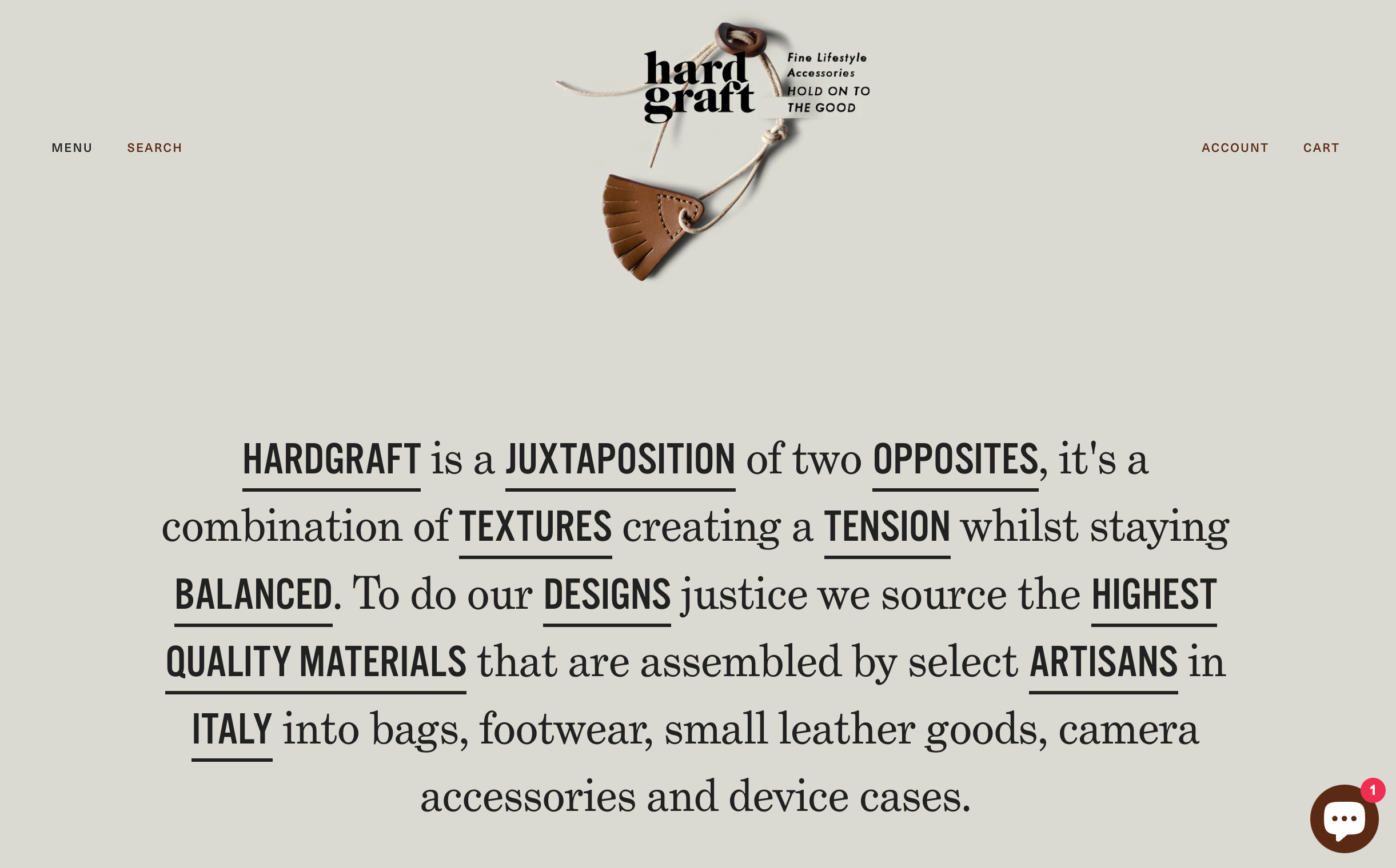 A page on Hardgraft's ecommerce website showing a brand story