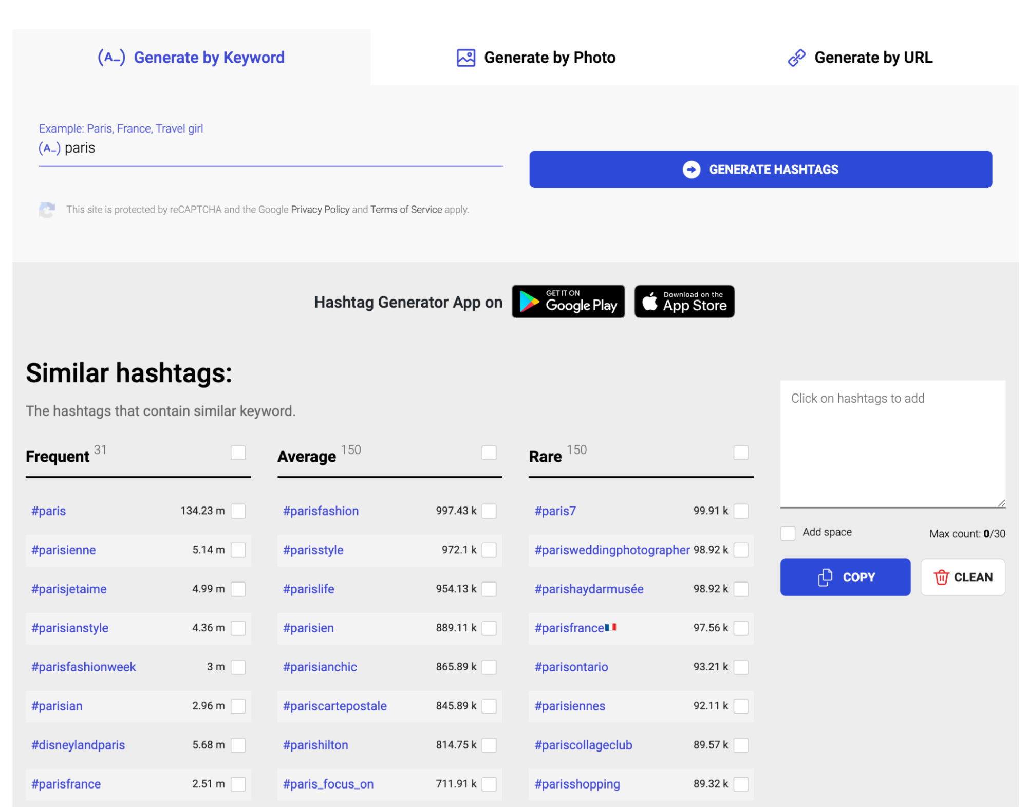 Inflact's search results for hashtags related to