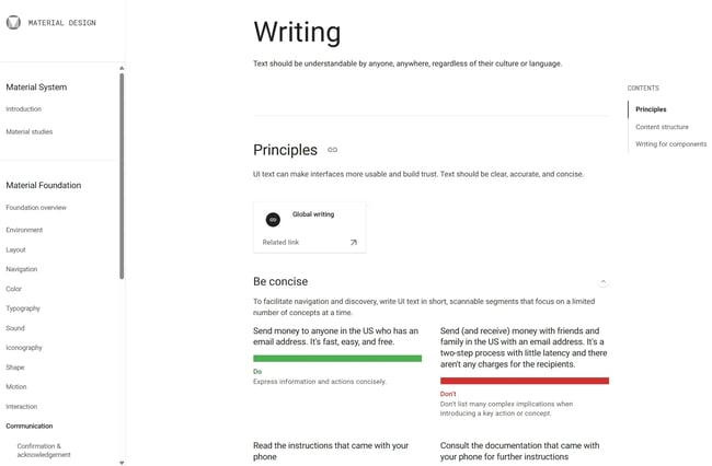 Google’s content style guide lives at Material Design
