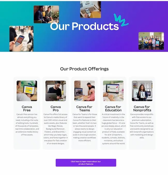 Canva’s media/press kit includes product information and facts