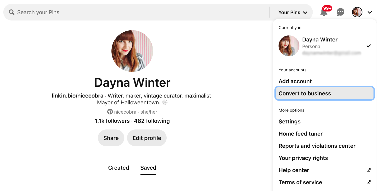 Pinterest profile settings